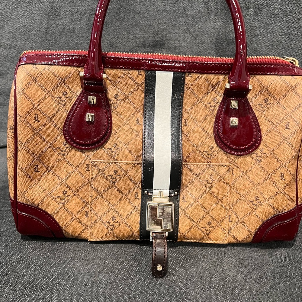 Gwen Stefani L.A.M.B. Bowling Bag patent lipstick burgandy